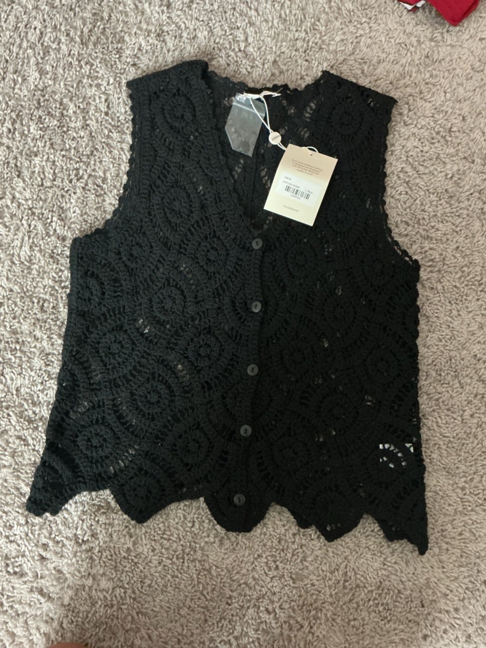 Bohme NWT Black Crochet Button-Front Sleeveless Top - Picture 1 of 3